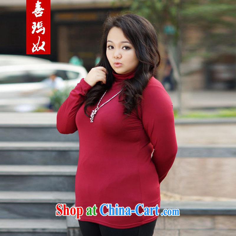 Hi Princess slave Korean large, female milk, heap heap high-intensify the fat long-sleeved solid T T-shirt T-shirt A 2619 red - High-collar 4 XL_220 Jack left and right