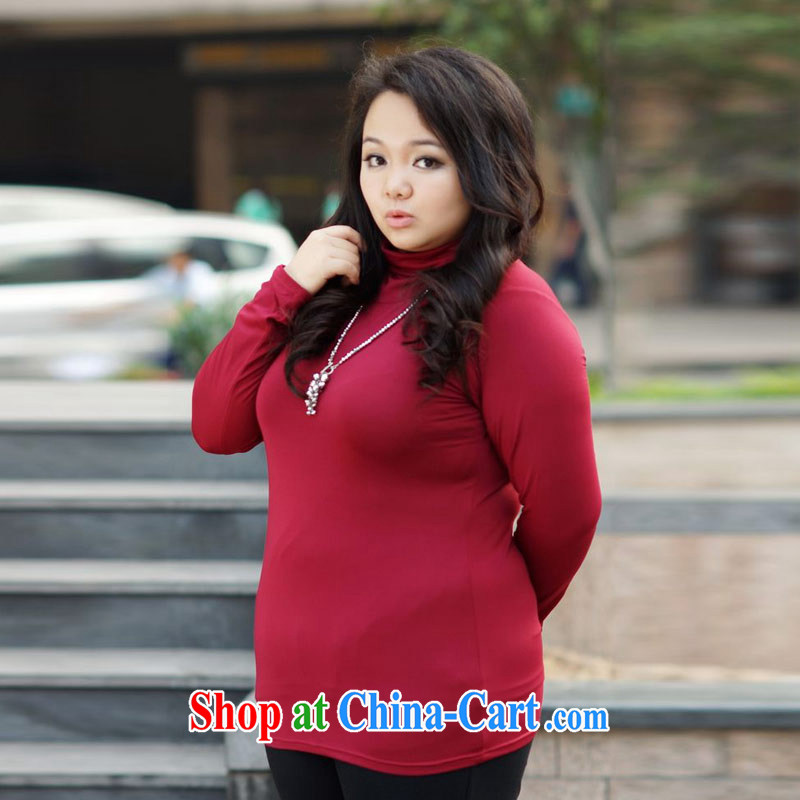 Hi Princess slave Korea version of the greater code female milk, stacks high-intensify the fat long-sleeved solid T T-shirt T-shirt A 2619 red - High-collar 4 XL/220 jack, hi Maria slavery, shopping on the Internet