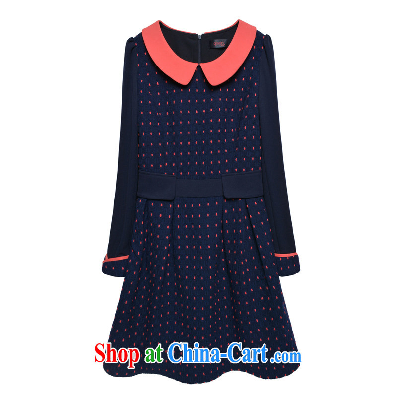 cheer for 2014 XL girls with thick MM fall and winter new thick sister graphics thin large dot long-sleeved dress of the 1892 royal blue 4 XL, cheer, and shopping on the Internet