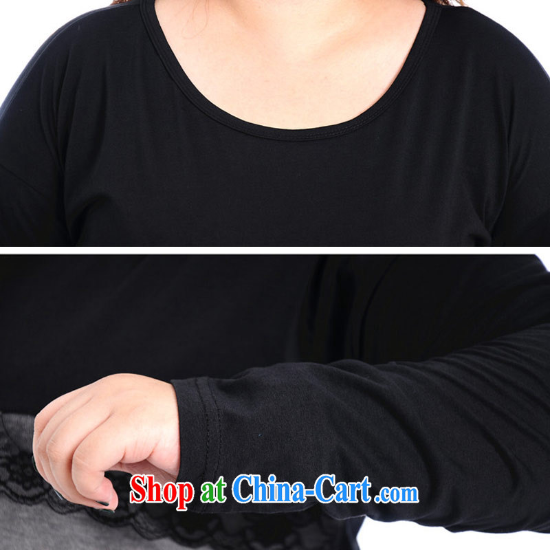 Hi Princess Won slavery and indeed increase, female fat MM long-sleeved round-collar T shirt pure cotton with solid color T-shirt A 6539 black 3 XL/chest of 130 CM, Hi Maria slavery, shopping on the Internet