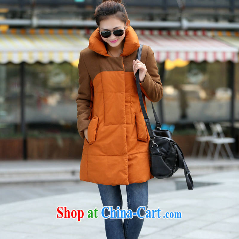 The line spend a lot, girls in winter, Korean video thin thick mm personalized tile long quilted coat relaxed thick warm artificial hair lining D 2 XPS orange stitching 4 XL, sea routes, and shopping on the Internet