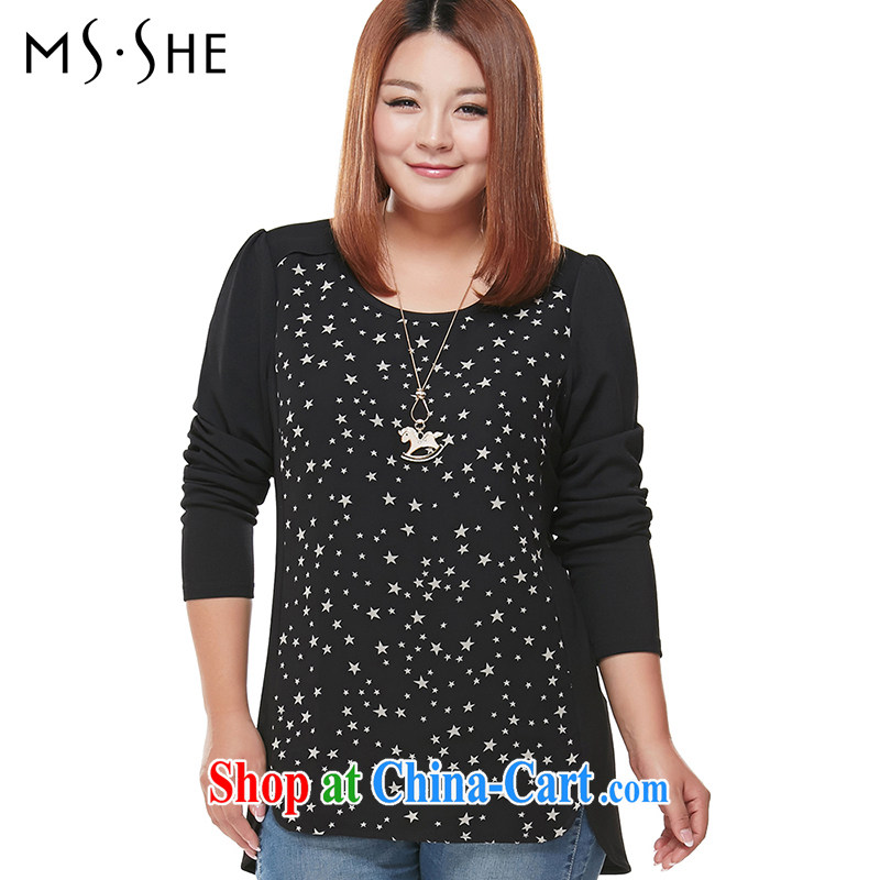 The MsShe indeed XL women 2015 spring new thick mm thick sister long-sleeved T-shirt T shirt solid T-shirt 5762 Black Star 5 XL, Msshe, shopping on the Internet