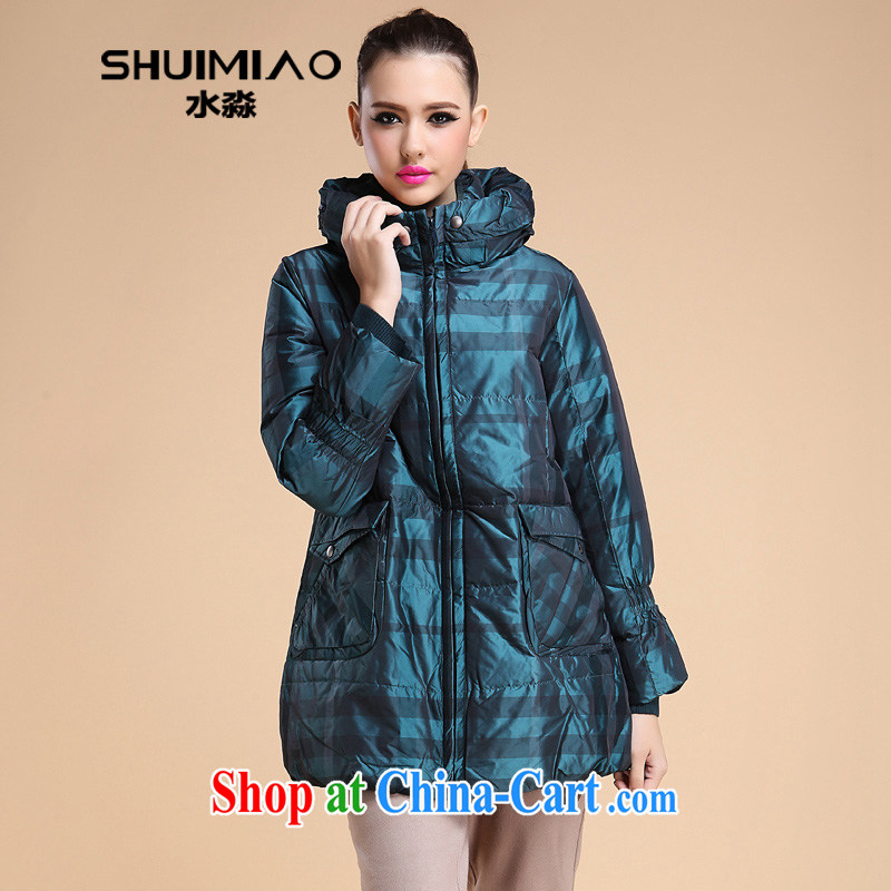 Water of winter clothing new, larger female female, long jacket, long, thick MM XL jacket Y 715, Green Grid XXL
