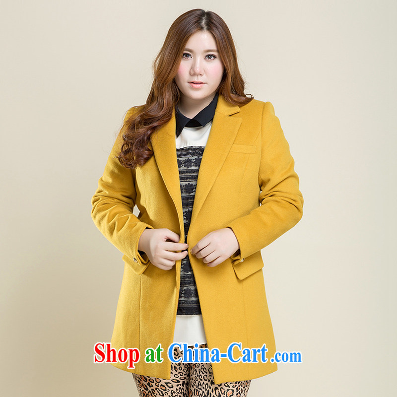 Slim LI Sau 2014 autumn new larger female lapel cultivating long-sleeved, long wool? The jacket coat Q 3093 _with 49_ wool_ Yellow L