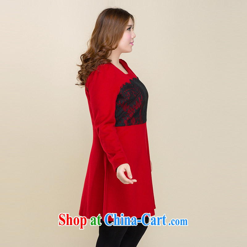 Slim Li-su 2014 autumn new, larger female lace stitching cultivating wool? The dresses Q 3208 red XL, slim Li-su, and shopping on the Internet