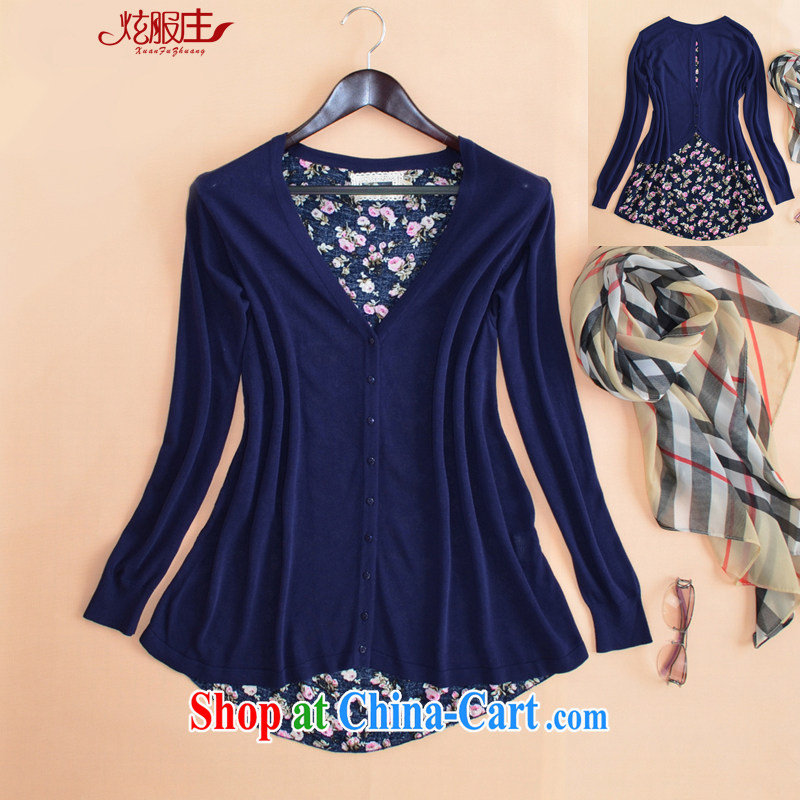 Hyun Chong serving the spring and autumn, female, long leave of two pieces of knitted cardigan women thin back small floral stitching Tibetan youth