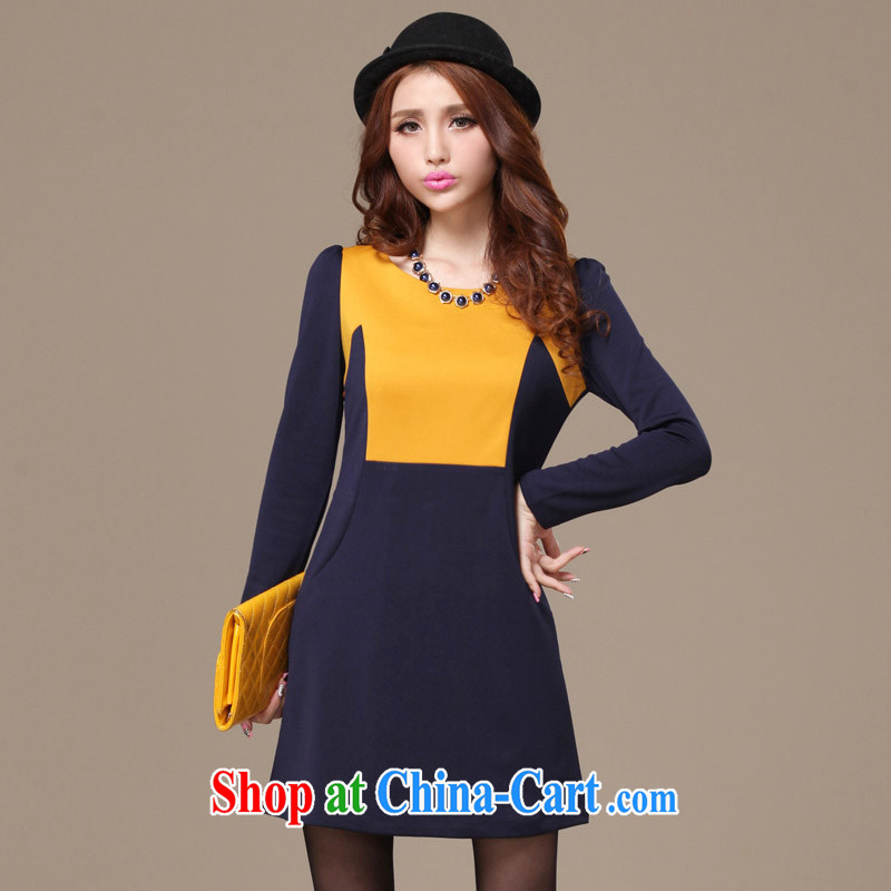 cheer for 2013 XL girls with thick MM fall and winter new collision-color thick sister graphics thin large long-sleeved dress of the 1941 royal blue 4 XL