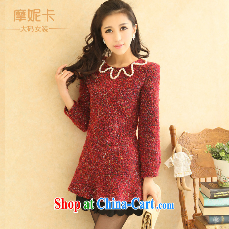 Moses Veronica the Code women mm thick winter clothes 2013 New Round for the seamless Pearl small fragrant wind even long-sleeved clothing skirt red XXXL