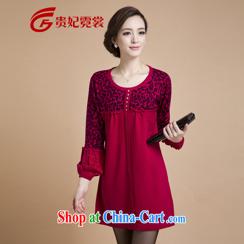 2014 mm thick Autumn with new female dress long-sleeved Leopard, long, and indeed increase, cultivating charisma wool long-sleeved dresses 188 red 3XL