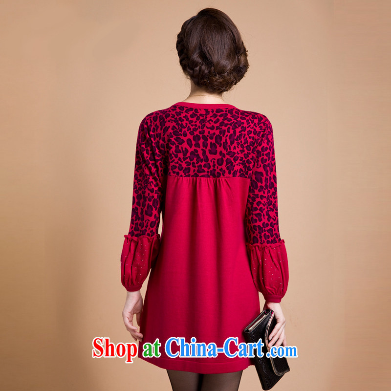 2014 mm thick autumn and the new women's clothing dresses long-sleeved Leopard, long, and indeed increase, cultivating charisma wool long-sleeved dresses 188 red 3XL queen sleeper sofa, Ngai, Advisory Committee, and shopping on the Internet