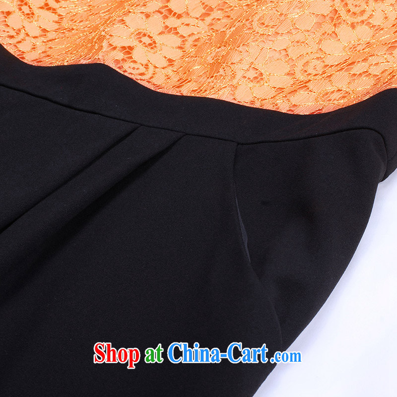 Slim Li-su 2014 autumn and winter new, larger female elegant round-collar pin Pearl lace stitching long-sleeved beauty dresses Q 3213 orange XL, slim Li-su, and shopping on the Internet