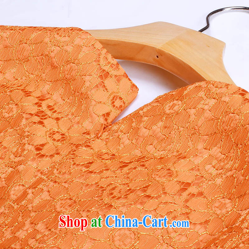 Slim Li-su 2014 autumn and winter new, larger female elegant round-collar pin Pearl lace stitching long-sleeved beauty dresses Q 3213 orange XL, slim Li-su, and shopping on the Internet