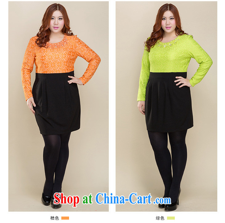 Slim LI Sau 2014 autumn and winter new, larger female elegant round-collar pin Pearl lace stitching cultivating long-sleeved dresses Q 3213 orange XL pictures, price, brand platters! Elections are good character, the national distribution, so why buy now enjoy more preferential! Health