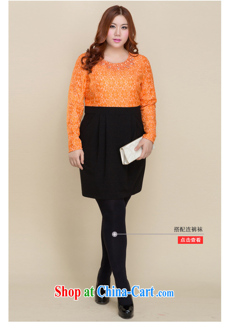 Slim LI Sau 2014 autumn and winter new, larger female elegant round-collar pin Pearl lace stitching cultivating long-sleeved dresses Q 3213 orange XL pictures, price, brand platters! Elections are good character, the national distribution, so why buy now enjoy more preferential! Health