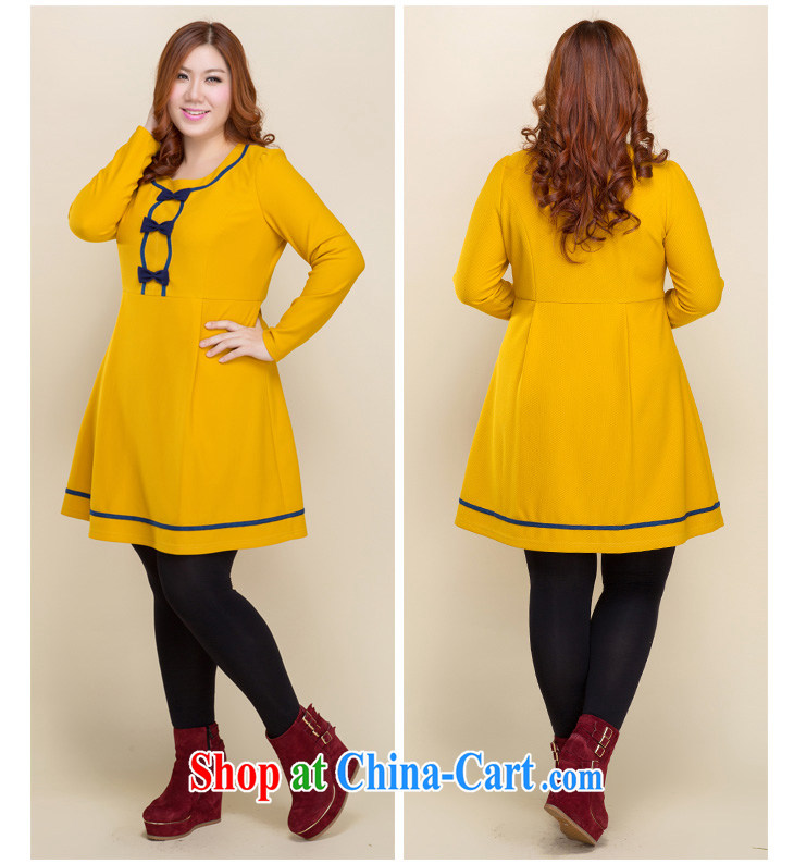 Slim LI Sau 2014 autumn and winter new, larger female decoration, graphics thin bow tie-neck long-sleeved dresses Q 3277 yellow XXXL pictures, price, brand platters! Elections are good character, the national distribution, so why buy now enjoy more preferential! Health