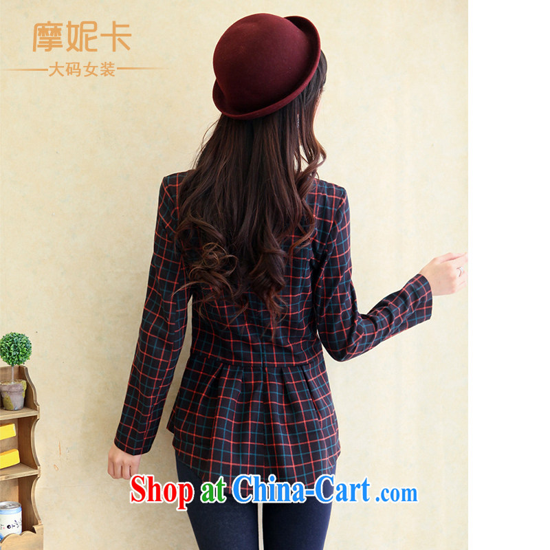 King size, female 2014 spring new thick mm commuter British wind round-collar long-sleeved checkered graphics thin T-shirt girls tartan XXXL, Veronica, the Code women, shopping on the Internet