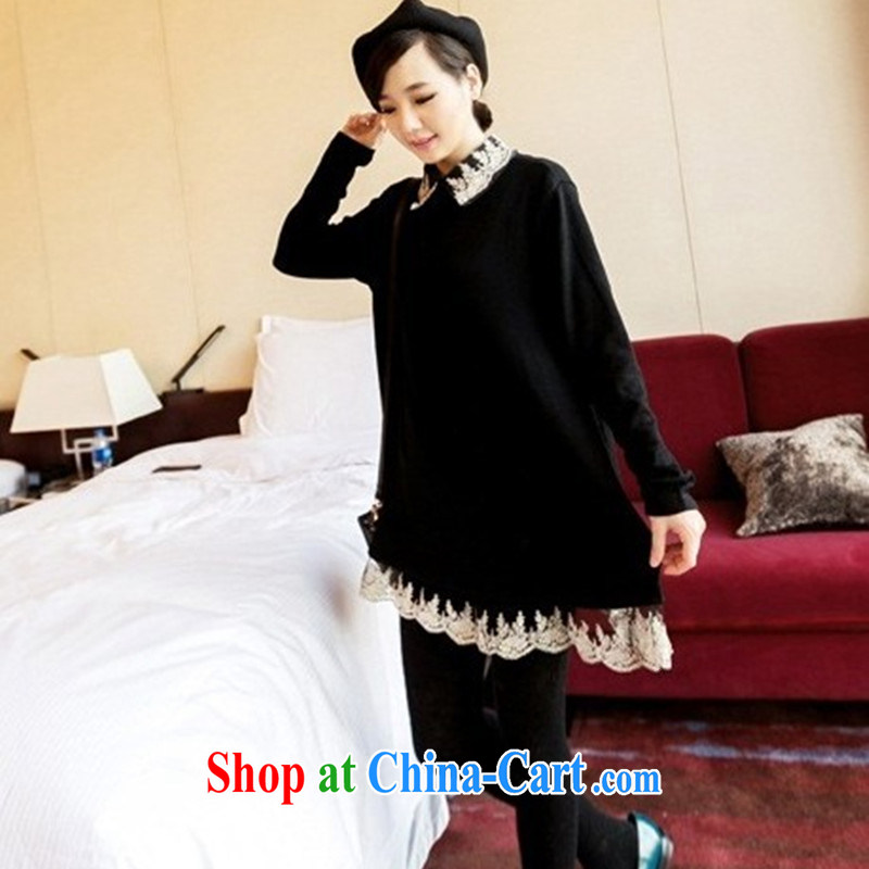 Princess Mad Cow Disease 2014 spring new, larger women cotton lace loose thick MM and knitted T-shirts solid female counters and the payment 104 black XXL