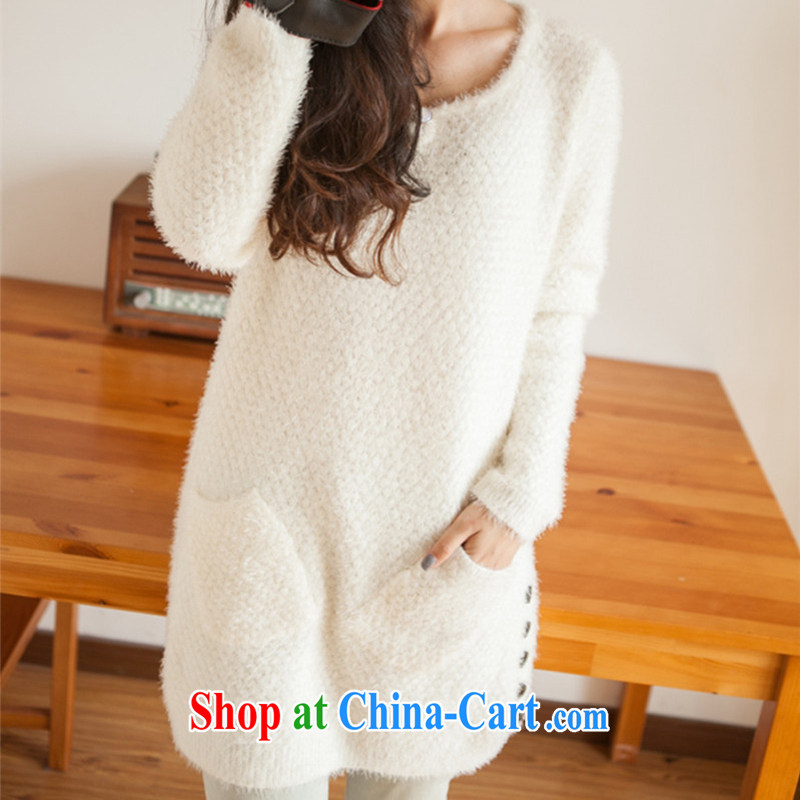 Mad giggling 2014 spring new sweater girl, long, XL low collar knit shirts fleece female counters and package mail delivery 301 pale yellow, code, and the Kano S . K . N, shopping on the Internet