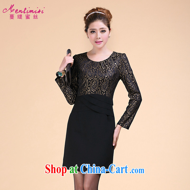 Mephidross economy honey, and indeed increase, female fat mm autumn loaded high-end luxury long-sleeved Korean video thin dress 3091 picture color XL