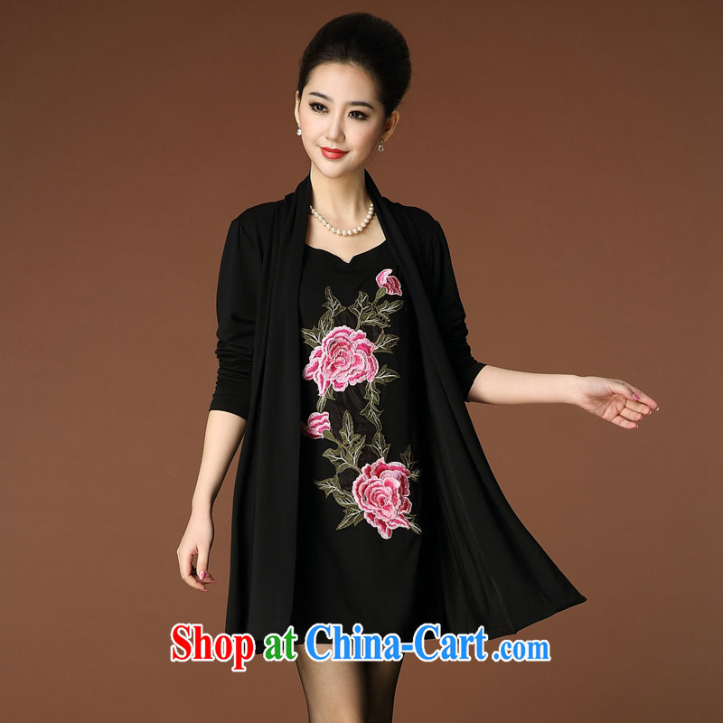 E-mail packages in Europe and America, New Jersey embroidery mm thick and fat XL dresses 2014 spring loaded thick girls with new _21,920 _ Black 3 XL code
