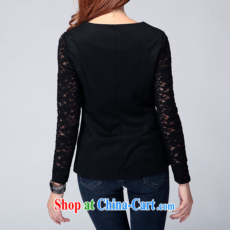 Mephidross has long honey, and indeed increase, female autumn and the new graphics thin lace round-collar long-sleeved shirt T solid T-shirt 6134 black XXXXL Mephitic economy Honey (MENTIMISI), online shopping