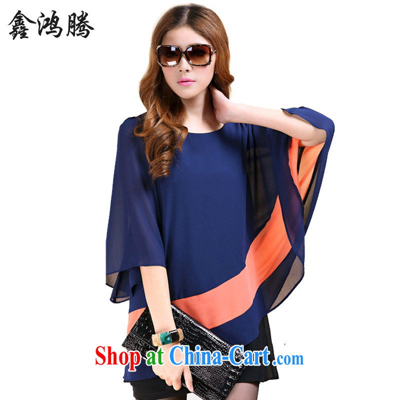 As Leong Che-hung Itanium 2014 Korean version of the new, larger female leisure centers, video thin, hit the color long T-shirt leave two dark blue XXXL