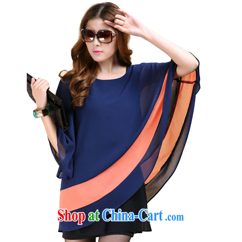 As Leong Che-hung Itanium 2014 Korean version of the new, larger female leisure centers, video thin, hit the color long T-shirt leave two dark blue XXXL, Xin Hung Teng, shopping on the Internet