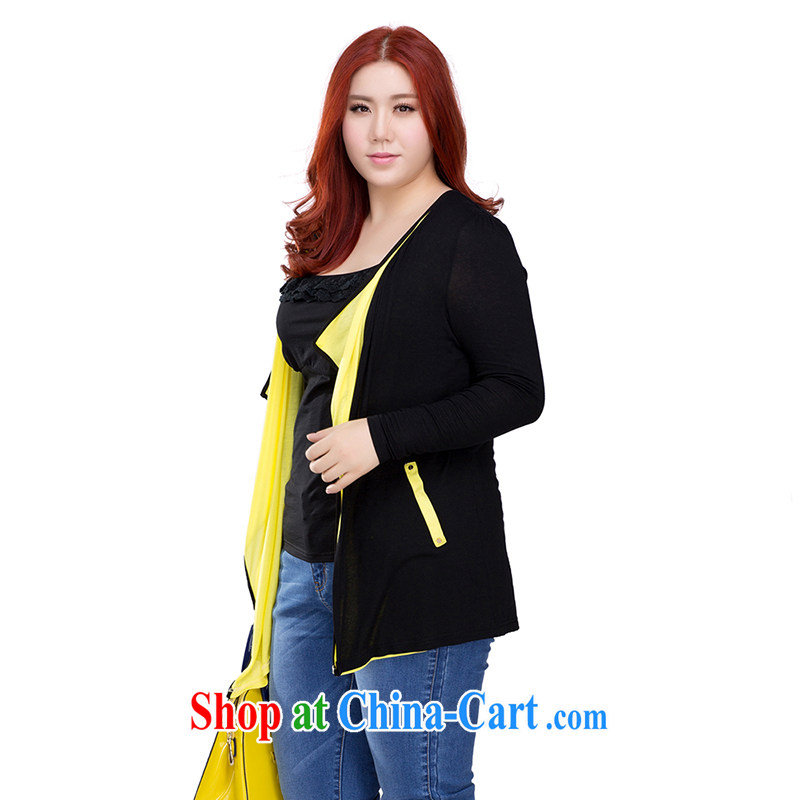 Slim Li-su spring 2014 new, larger female 100 ground stitching irregular leave of two long-sleeved knit Air Conditioning T-shirt small jacket Q 3512 green XXL, slim Li-su, and shopping on the Internet