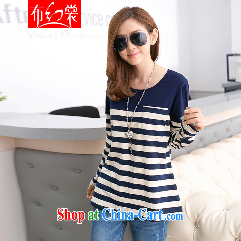 The Magic advisory committee 2015 spring loaded the code 100 cultivating a striped round-collar solid shirt T shirts girls long-sleeved Q 8812 blue + Article on XXXL