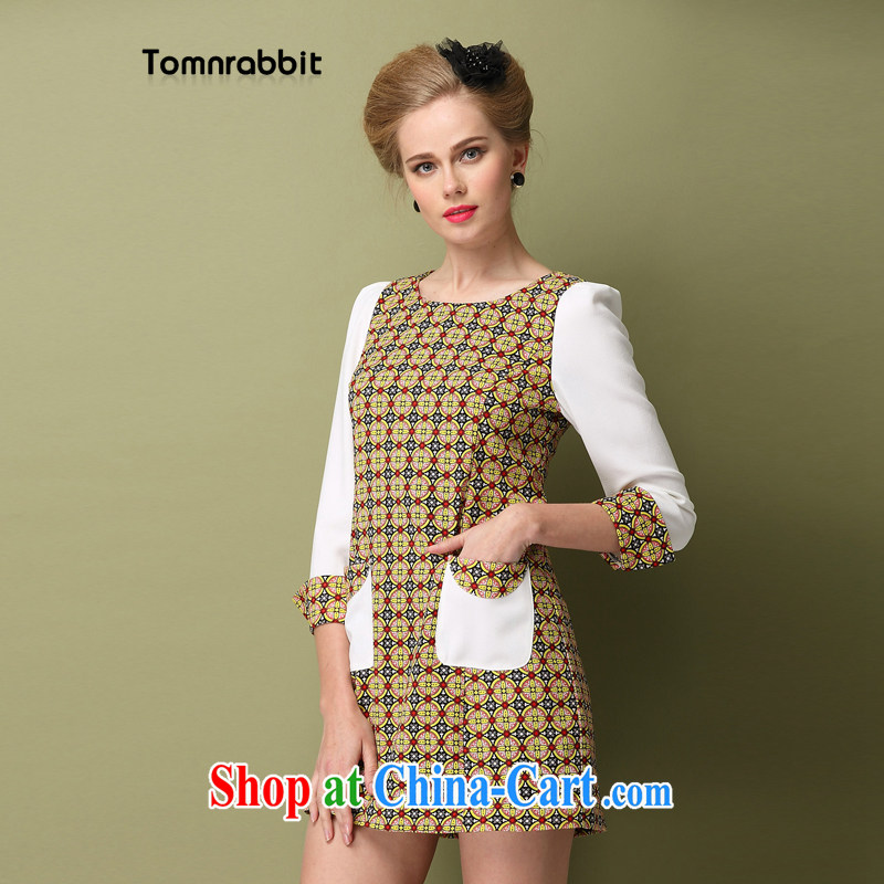 Tomnrabbit 2014 spring and summer new products, women in Europe and America with the stylish stamp duty high-end A Field dresses rose red L