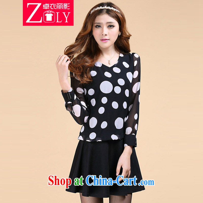 Cheuk-yan Yi Lai film 2015 new spring thick MM long-sleeved wave point snow woven dresses video thin V collar stitching skirts 3103 photo color 5 XL