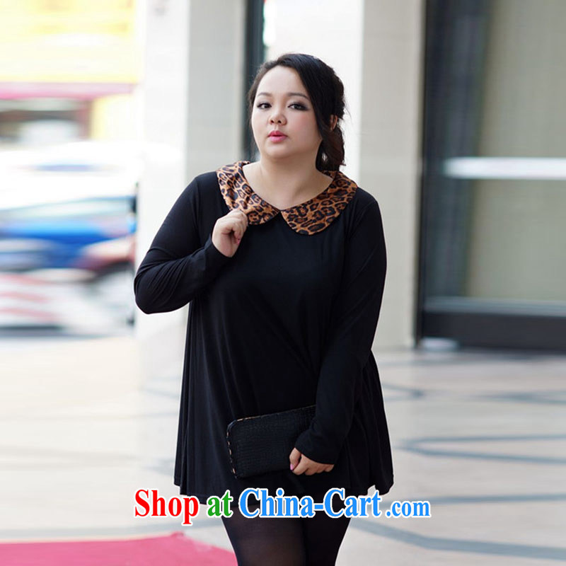 Hi Princess slave Korean mm thick and fat increases, female dresses stylish Leopard collar shorts video thin large skirt A 3039 Black Large Number 2 XL 180 Jack the following