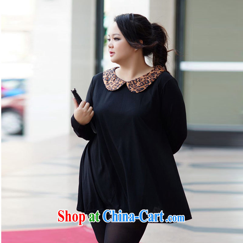 Hi Princess slave Korean mm thick and fat increases, female dresses stylish Leopard collar shorts video thin large skirt A 3039 Black Large Number 2 XL 180 jack, Hi Maria slavery, shopping on the Internet
