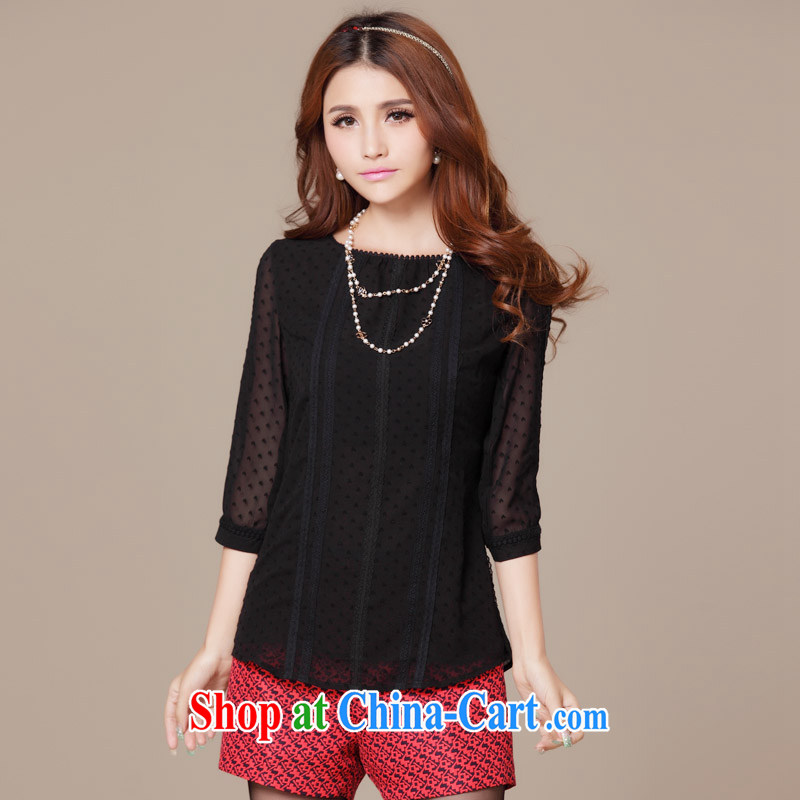 Cross-sectoral provision 2014 XL girls with thick MM summer new lace-thick sister video thin large number 7 sub-cuff shirt T female Number 1973 black XL, cross-sectoral provision (qisuo), and, on-line shopping