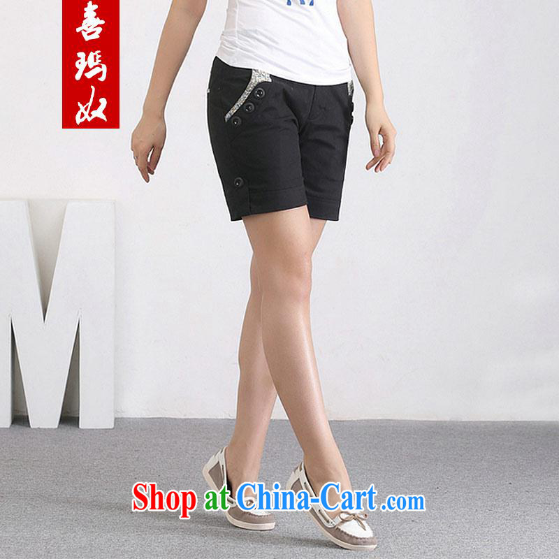 Hi Princess slave Korea version of the new, thick MM larger female leisure 100 ground graphics thin shorts pure cotton hot pants H 50,109 Black Large Number 2 XL