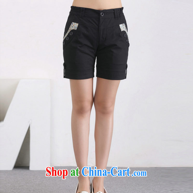 Hi Princess slave Korea version of the new, thick MM larger female leisure 100 ground graphics thin shorts pure cotton hot pants H 50,109 Black Large Number 2 XL, HI Maria slavery, shopping on the Internet