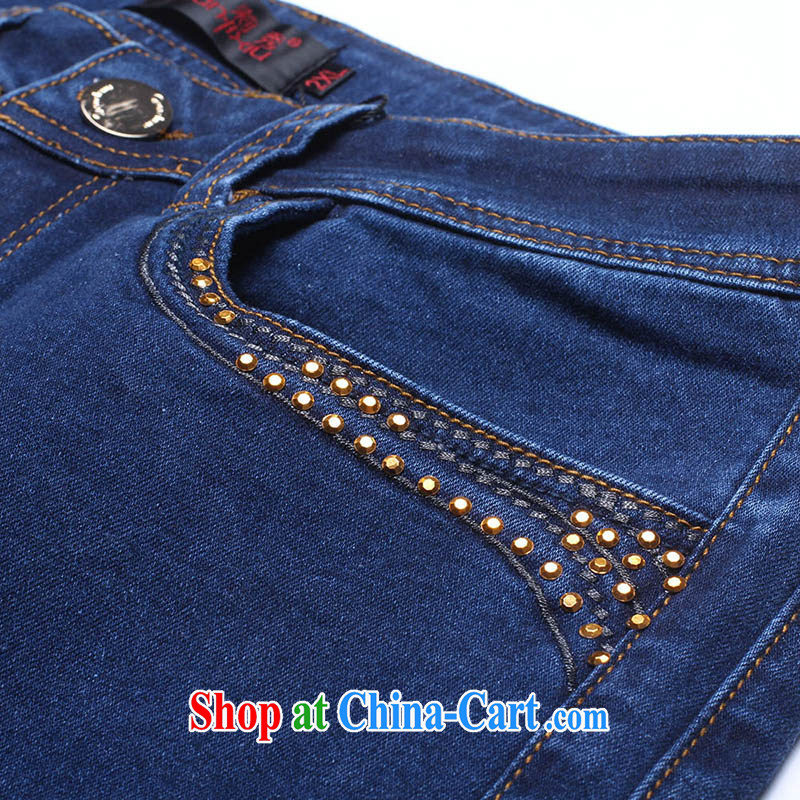 Slim Li-su spring 2014 new larger female commuter hot drill embroidered graphics thin hip retro micro-horn Q jeans 3330 denim blue XL, slim Li-su, and Internet shopping