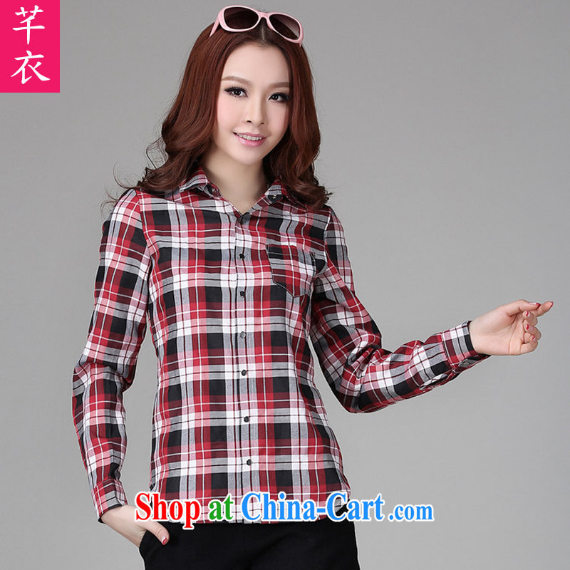 Constitution, and, indeed, female shirt 2015 spring new long-sleeved solid Classic red checkered thick mm video thin style classic lapel shirt red grid XL 120 - 140 jack, constitution and clothing, and shopping on the Internet