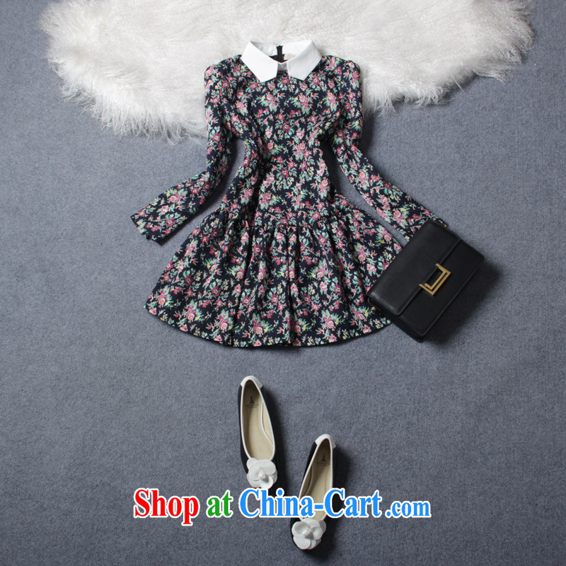 The feelnet Code women 2015 spring new long-sleeved larger skirt video thin floral larger dresses 181 large code 6 XL