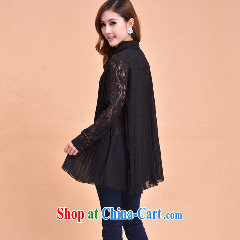 2015 KING SIZE, female with thick mm Autumn with new Korean snow woven shirts and indeed XL lapel lace long-sleeved fold hem lace lace shirt 067 black 4XL queen sleeper sofa, Ngai Advisory Committee, and on-line shopping