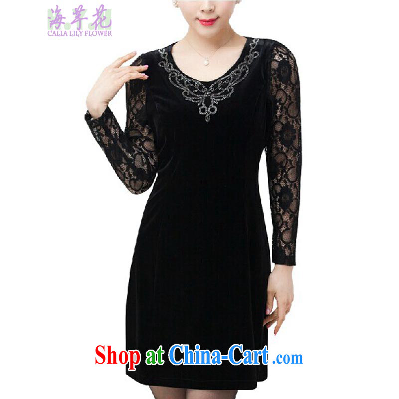 The line takes the Code women's clothing spring new Korean video thin thick mm round-collar inserts drill lace stitching loose dress, solid through 4 Z 062 classic style black 5 XL