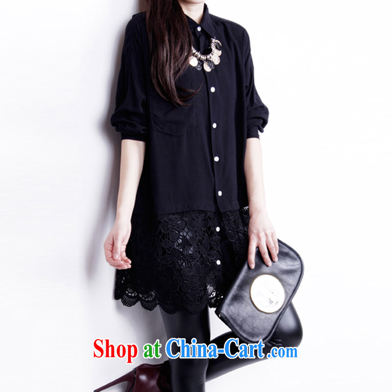 In short, people would be 2015 new Europe and the wind code beauty graphics thin lace stitching shirt collar on T-shirt, long-sleeved dresses black, code, in short, would be (Janrelove), shopping on the Internet