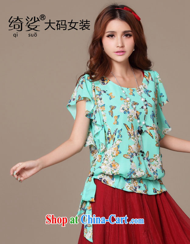 cheer for 2014 XL girls with thick MM summer new butterfly snow woven thick sister graphics thin short-sleeve T pension department number 1987 green L