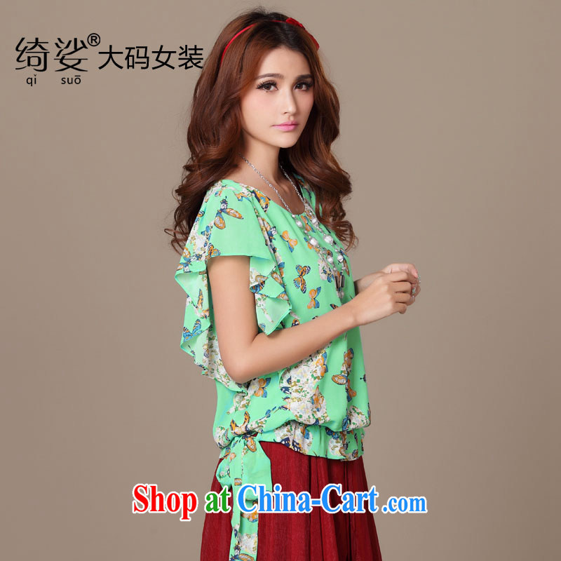 cheer for 2014 XL girls thick MM summer new butterfly snow woven thick sister graphics thin short-sleeve T pension the number 1987 green L, cheer for (qisuo), the Code women, shopping on the Internet