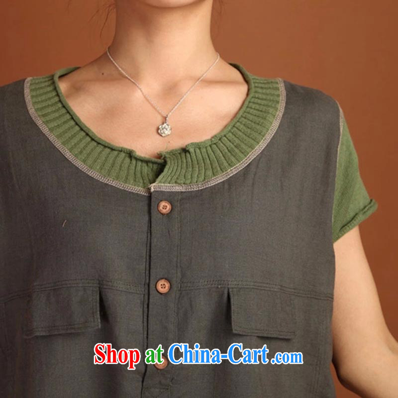 The line spend a lot, girls summer new Korean video thin thick mm spell color knitting stitching short-sleeved General, loose shirt 4 FS 09 green 3 XL, sea routes, and shopping on the Internet