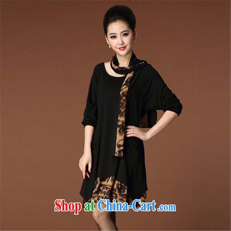 The 2015 code female spring new middle-aged round-collar dress solid winter beauty dress Korean style stamp duty stitching knitted dress OL black 3 XL, optimize 100 guests (YBKCP), online shopping