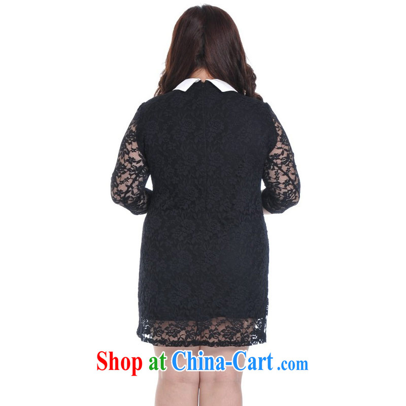 Thin (NOS) summer maximum code female Lace Embroidery professional shirt collar graphics thin dress skirt solid A 5581 black XL/3 XL, thin (NOS), online shopping