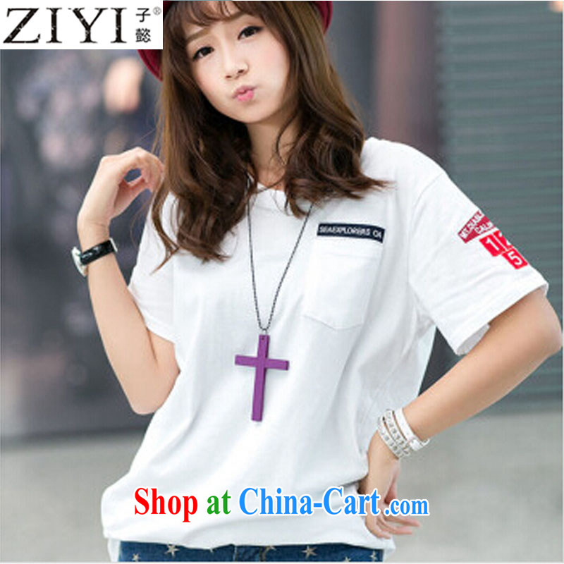At the 2015 spring new embroidered pocket cotton loose the Code women T pension T 7690 white XXL