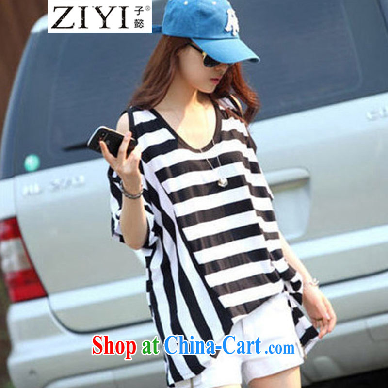 sub-headquarters at 2015 summer new Korean short before long Not Rule your shoulders stripes short-sleeve larger T pension T 7694 black-and-white, XXL comfort and breathability, sub-headquarters, shopping on the Internet