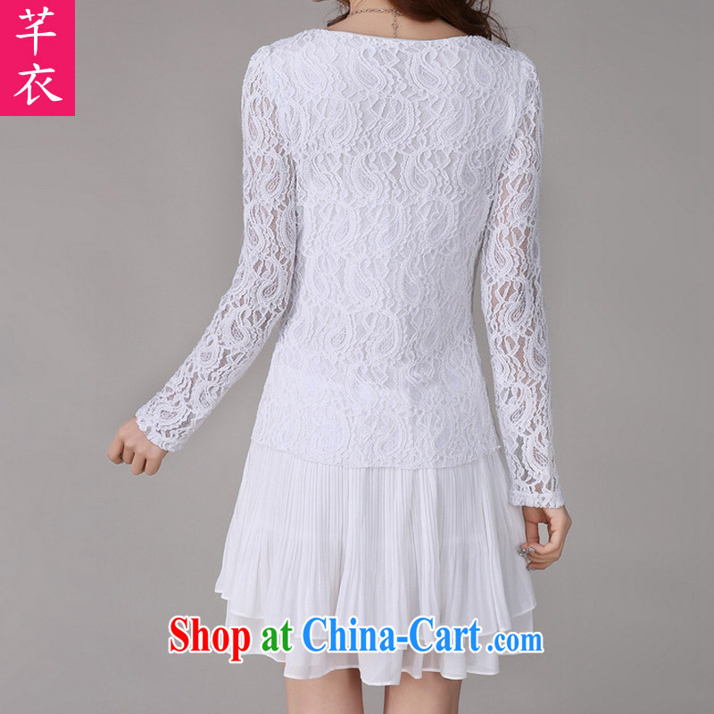 Constitution, the ventricular hypertrophy, female 2015 spring new high quality lace long-sleeved round-collar OL commuter stitching snow woven 100 hem thick sister blue large XL 4 160 - 175 jack, constitution, and, shopping on the Internet